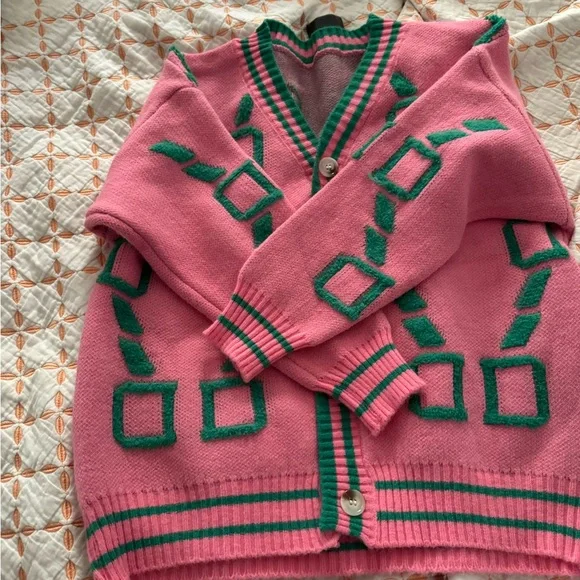 Pink and Green Women's Sweater - Picture 5 of 5